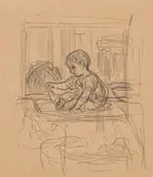 Sitzendes Kleinkind, mit seinen Füssen spielend by Albert Anker, pencil, sold Dec 2017