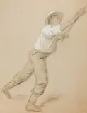 Studie eines heueinbringenden Bauern, um 1854 by Rudolf Koller, charcoal, sold Dec 2017