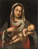Nachfolger Madonna mit Kind by Lorenzo Costa the Younger, oil on canvas, sold Dec 2017