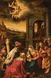Kopie nach einem Stich von Raphael Sadeler il Vecchio Anbetung der Könige by Jacopo Bassano, oil on panel, sold Dec 2017