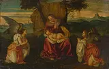 zugeschrieben Anbetung der Engel by Stefano Cernotto, oil on panel, sold Dec 2017