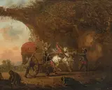 zugeschrieben Überfall auf einen Reisewagen by Francesco Giuseppe Casanova, oil on panel, offered Dec 2017