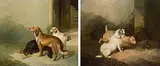 Gegenstücke: Zwei Hunde vor der Rattenfalle / Jagdhunde am Ausruhen by Paul Jones, 1858, oil on canvas, offered Dec 2017