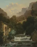 zugeschrieben Bergbach mit Fischer by Antoine-Patrice Guyot, oil on canvas, offered Dec 2017