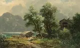 Berglandschaft mit See by Ludwig Sckell, oil on panel, sold Dec 2017