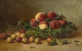 Stilleben mit Pfirsichen und Mirabellen by Léon Huber, oil on canvas, sold Dec 2017