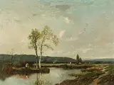 Flusslandschaft mit Fischer by Félix Brissot de Warville, oil on panel, sold Dec 2017