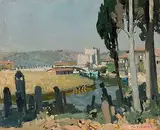 Blick auf die Stadtmauer Istanbuls by Naci Kalmukoğlu, oil on board, offered Dec 2017