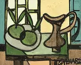 Stilleben mit Krug und Äpfeln by Claude Venard, oil on canvas, sold Dec 2017