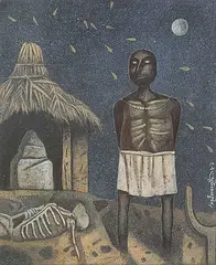 Ohne Titel (Totenwache) by Ganesh Pyne, 1981, tempera, sold Dec 2017