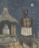 Ohne Titel (Totenwache) by Ganesh Pyne, 1981, tempera, sold Dec 2017
