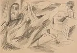 Frau und Häuser by Vladimir Piatnisky, pencil, offered Dec 2017