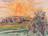 Paysage au soleil levant by Nicolas Tarkhov, gouache, sold Dec 2017