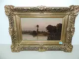 Flusslandschaft bei Abendstimmung by Jacques-Henry Delpy, oil, sold Dec 2017