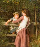 Kinder über einen Zaun kletternd by William Charles Thomas Dobson, 1891, oil on canvas, offered Dec 2017