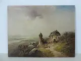 Dorf mit Wachturm vor Rheinlandschaft by Ludwig Friesen, oil on canvas, offered Dec 2017