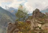Berglandschaft mit markantem Felsen by Georg Holub, 1897, oil on canvas, offered Dec 2017