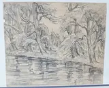 Flusslandschaft by Cläre Neuhaus-Nissen, 1934, pencil, offered Dec 2017