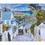 Seaside Town by Cathleen Sabine Mann, 1957, oil on canvas, sold Aug 2023