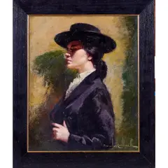 Portrait of a Woman in Cordovan Hat by Rosendo Gonzales Carbonell, oil on canvas, sold Jul 2023