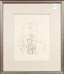 Untitled by Interior Living Room Scene, 1954, etching, sold Jul 2023