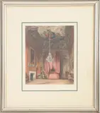 Queen Mary's State Bed Chamber by William H. Payne, 1819, Aquatint Engraving in Colors, sold Jan 2025