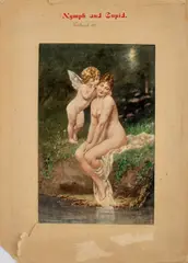Nymph And Cupid by Georg Papperitz, Watercolor on Paper, sold Jan 2025