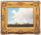 Cows in a Landscape Scene by Charles Emile Heil, circa 1870, Oil on Canvas, sold Jan 2025