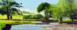 an original oil painting of a river scene, mounted as a box canvas, initialled by the artist, 100cm x 40cm by John Hewston 'riverscape', oil, sold Feb 2018