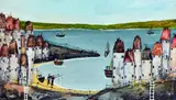 'THE HARBOUR', an original oil painting on board, signed by the artist, unframed, 61cm by Rozzane Bell, oil, sold Feb 2018