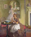 The China Ornaments Stamped with a certificate signed by S by Walter Ernest Webster, Oil on canvas, unframed, sold Dec 2016