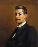 Portrait of a young man with a moustache Oil on canvas 60 x 51cm by Mark Senior, Oil on canvas, sold Dec 2016