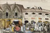 Street Market, Ceylon by Donald Friend, ink, watercolour and gouache on paper, sold Apr 2010