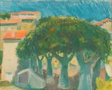 Les platanes à Ampus by Roger Montané, Pastel gras signé en bas à gauche, sold Oct 2021