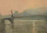 Pont suspendu au soleil couchant by Henri Grisot, Aquarelle sur papier, sold Oct 2021