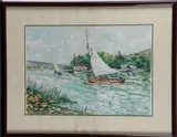 La Seine à Meulan by Robert L. P. Lavoine, Aquarelle, sold Nov 2024