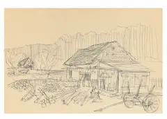 Holzhof by Paul Holz, Um 1937, Tuschfeder auf Ingres-Bütten, sold Oct 2018