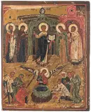 Russisch, Schule von Nowgorod, 16./17.Jh by Austragung des Hl. Kreuzes, tempera, offered Dec 2017