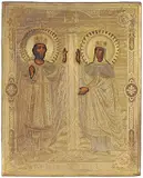 Russisch, Ende 19.Jh by Hll. Konstantin und Helena mit Oklad, tempera, sold Dec 2017