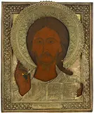 Russisch, 19.Jh by Christus Pantokrator mit Oklad, tempera, sold Dec 2017