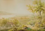 Blick vom Zollikerberg auf den Zürichsee und Zürich by Johann Jakob Meyer, watercolor, sold Dec 2017