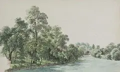 Zugeschrieben Das Aareufer bei Interlaken-Unterseen by Heinrich Rieter, watercolor, offered Dec 2017