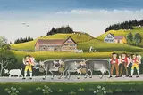 Kleine Alpfahrt, 1991 by Dölf Mettler, oil on board, sold Dec 2017