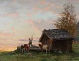 Bauer beim Tränken der Kühe, im Joux-Perret by Édouard Jeanmaire, oil on canvas, sold Dec 2017