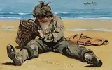Am Strand sitzender Fischerjunge, 1876 by Frank Buchser, oil on paper, offered Dec 2017