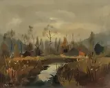 Sion depuis les îles, automne, 1955 by Charles Menge, oil on board, offered Dec 2017