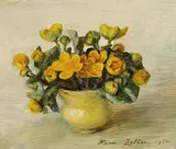 Kleines Blumenbild (Dotterblumen)", 1954 by Hans Arnold Zeller, oil on board, sold Dec 2017