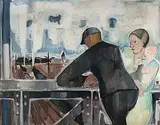 Familie auf einer Eisenbahnbrücke by Charles Hindenlang, oil on canvas, sold Dec 2017