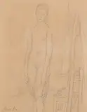 Mädchenakt vor Staffelei by René Victor Auberjonois, pencil, sold Dec 2017