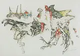Hahnenkampf by Alois Carigiet, 1969, color lithograph, sold Dec 2017